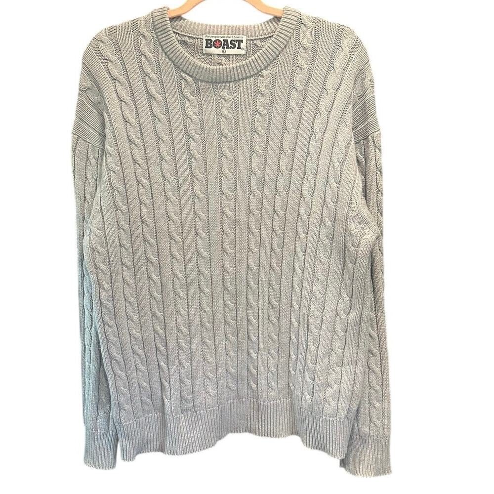 Vintage Gray Cotton Classic Coastal Fisherman Cable Knit Sweater Large - Picture 2 of 8